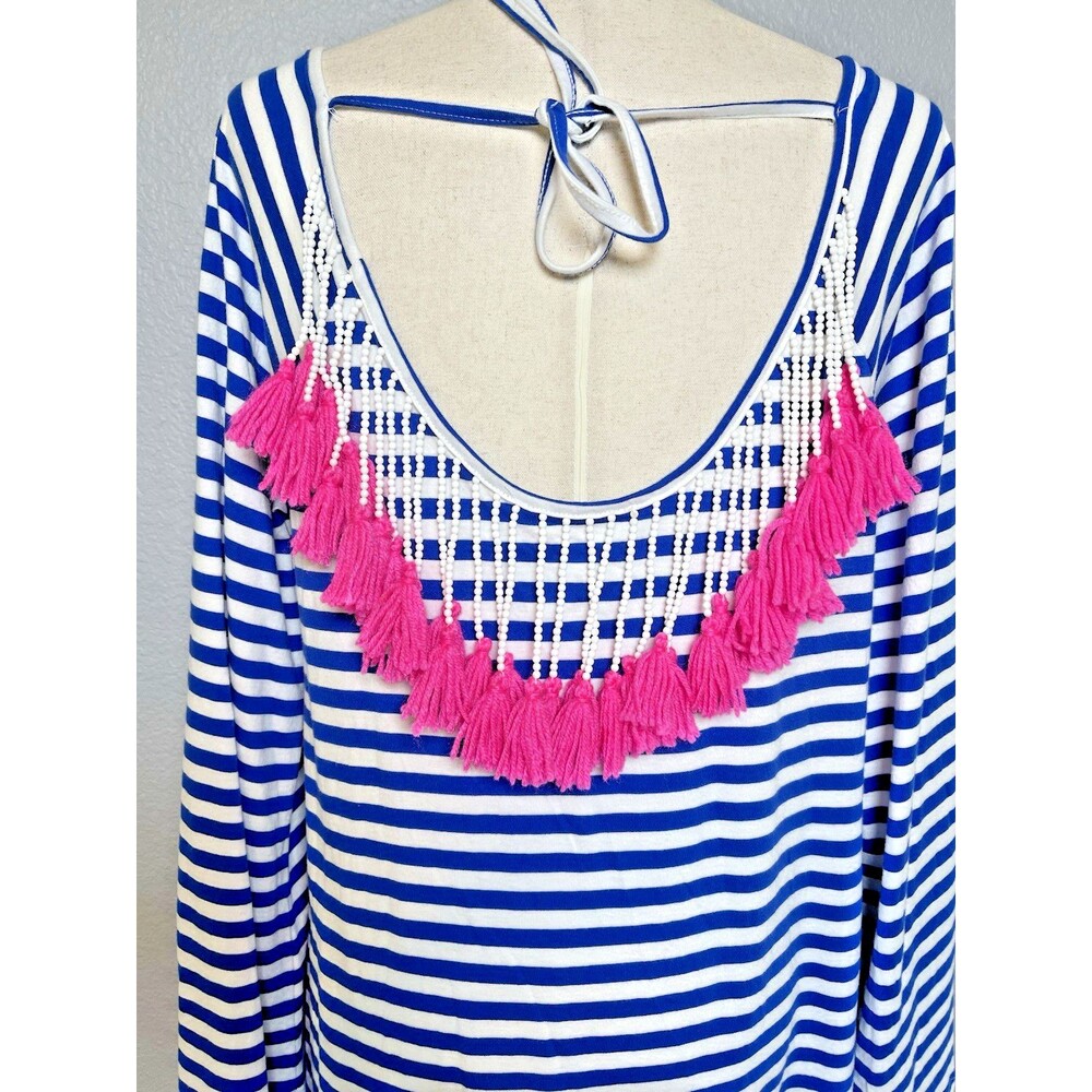 Philosophy NWT womens summer midi dress A-line pink tassel w/beads sz M vacation